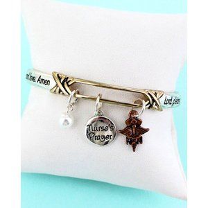 Charm Bracelet. Nurse's Prayer. Silver, Gold, Copper. Stretch. NWT.